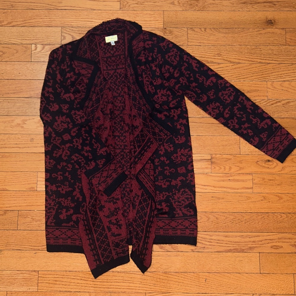 Red and black cardigan by Lucky Brand